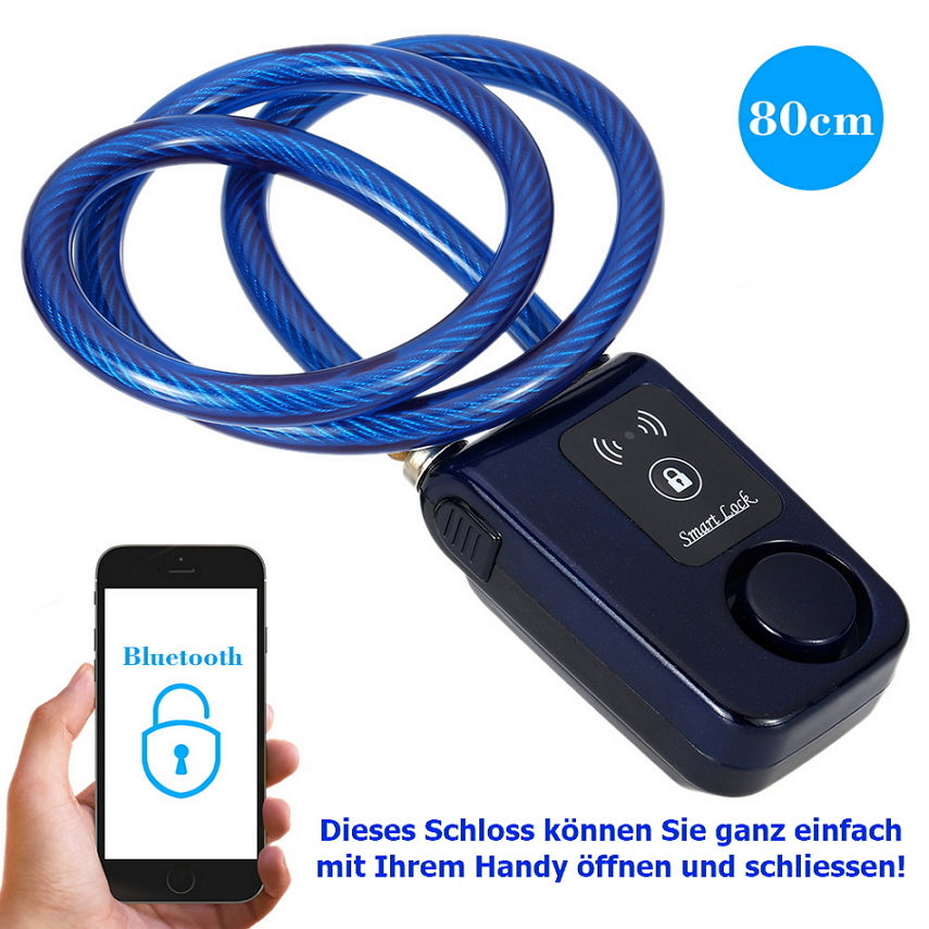 app-gesteuertes kabelschloss bluetooth alarm für fahrrad tür u.v.m